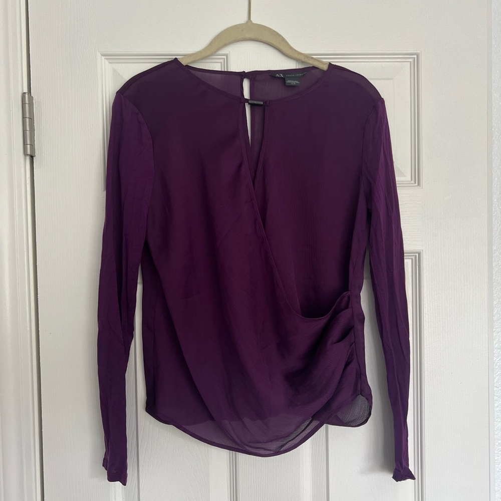 Armani Exchange Purple long-sleeve Sheer Blouse